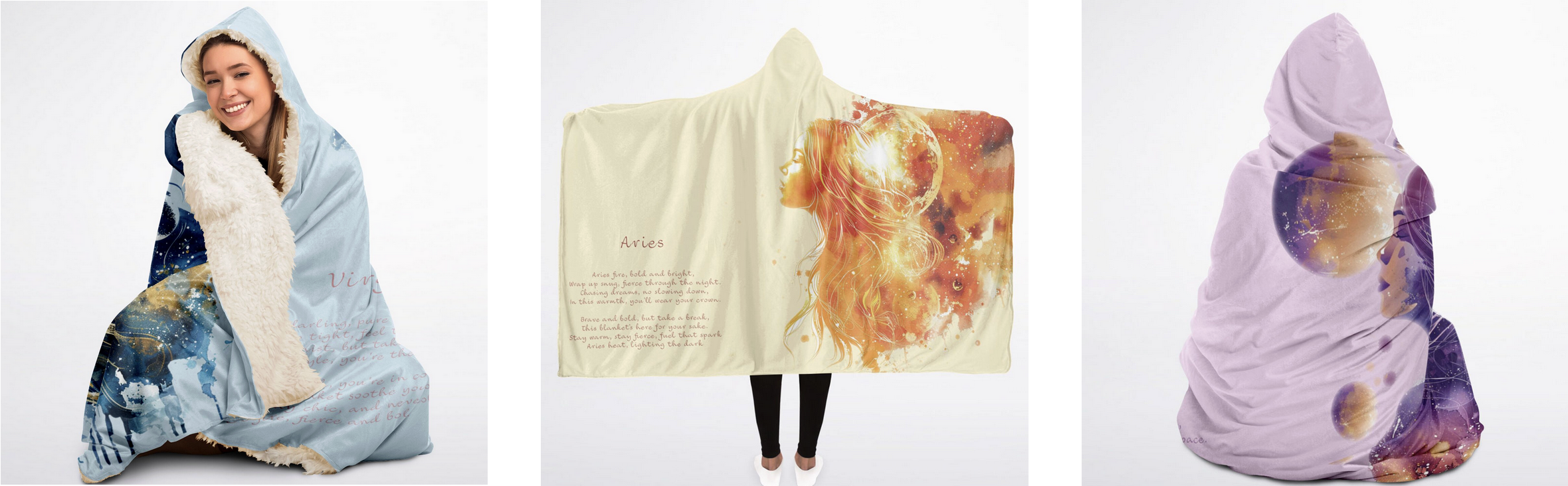 zodiac design hooded blankets