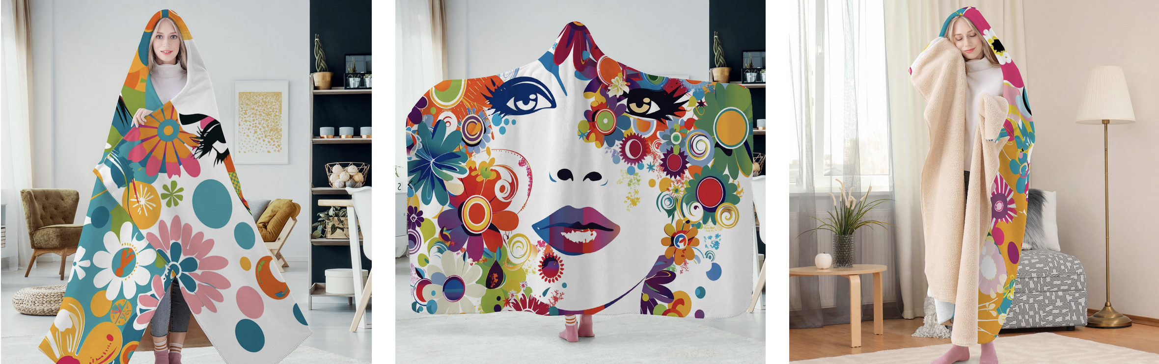 face design hooded blankets